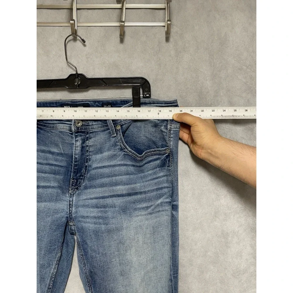 BKE Jeans Men 38x30 Blue Buckle Stone Wash Derek Straight Cowboy Whisker Preppy